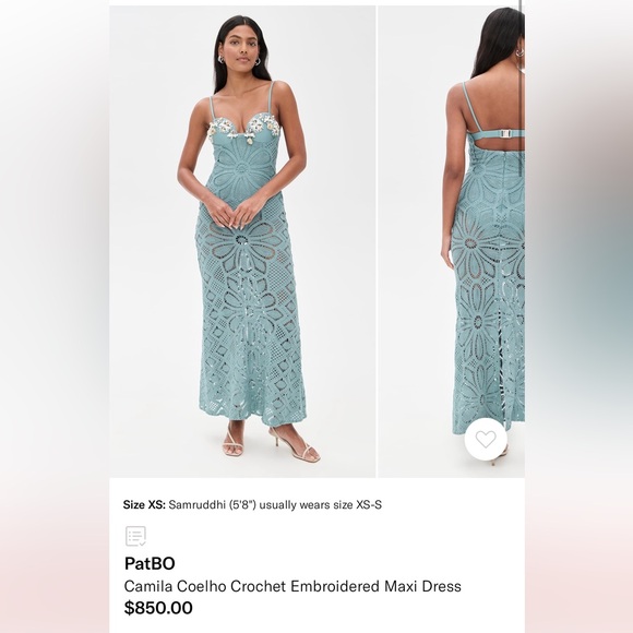 $850 PatBO Camila Coelho Crochet Embroidered Maxi Dress - Blue size M - Picture 2 of 11